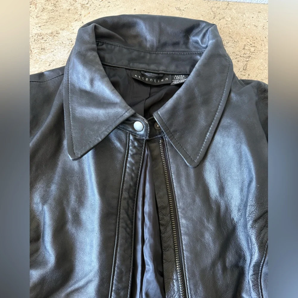 ATTENTION Zip Up Fitted Leather Jacket - Picture 3 of 4